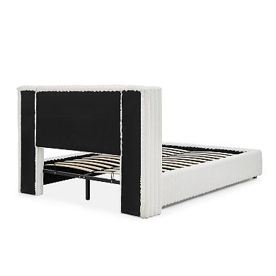 Trikiousd Lift Up Storage Rabbit Fur Fabric Platform Bed Upholstered Hydraulic Wingback Storage Bed