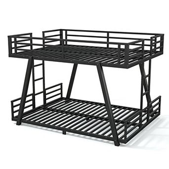 Trikiousd Metal Low Profile Bunk Bed with 2 Side Ladders & Spdcial Support Leg Design