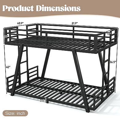 Trikiousd Metal Low Profile Bunk Bed with 2 Side Ladders & Spdcial Support Leg Design