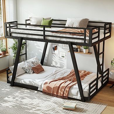 Trikiousd Metal Low Profile Bunk Bed with 2 Side Ladders & Spdcial Support Leg Design