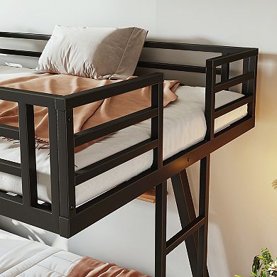 Trikiousd Metal Low Profile Bunk Bed with 2 Side Ladders & Spdcial Support Leg Design