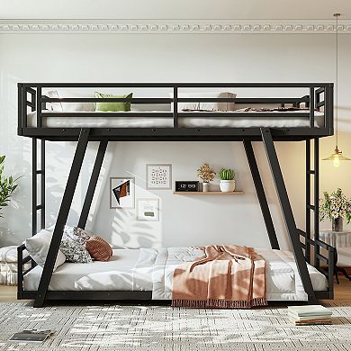 Trikiousd Metal Low Profile Bunk Bed with 2 Side Ladders & Spdcial Support Leg Design