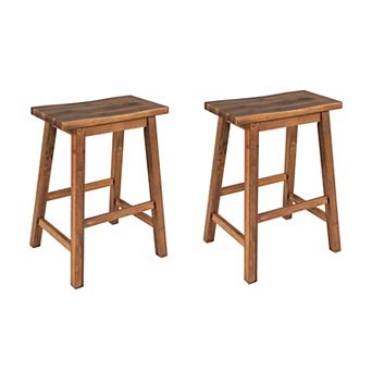 Trikiousd Solid Wood Saddle-Seat Kitchen Counter Barstool Dining Stools, Set of 2