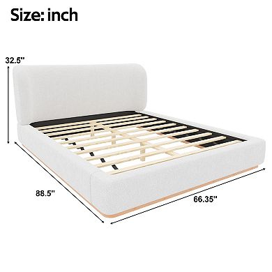Trikiousd Low-Profile Upholstered Platform Bed Wingback Grounding Bed Curved Headboard Design