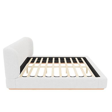 Trikiousd Low-Profile Upholstered Platform Bed Wingback Grounding Bed Curved Headboard Design