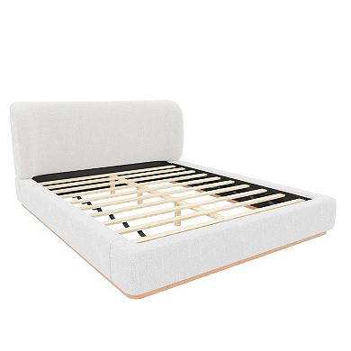 Trikiousd Low-Profile Upholstered Platform Bed Wingback Grounding Bed Curved Headboard Design