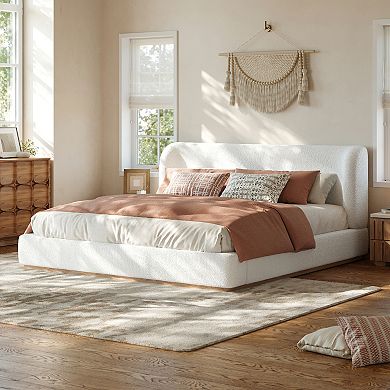 Trikiousd Low-Profile Upholstered Platform Bed Wingback Grounding Bed Curved Headboard Design