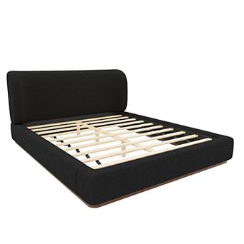 Trikiousd Low-Profile Upholstered Platform Bed Wingback Grounding Bed Curved Headboard Design