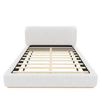 Trikiousd Low-Profile Upholstered Platform Bed Wingback Grounding Bed Curved Headboard Design