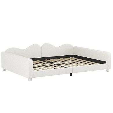 Trikiousd Full Size Upholstered Daybed Sherpa Fabric Sofabed with Cloud-Shaped Backrest