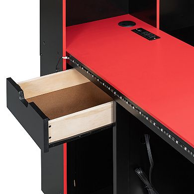Trikiousd Modern LED Gaming Daybed Wooden Bed Frame with Desk, 3 Drawers & Charging Station