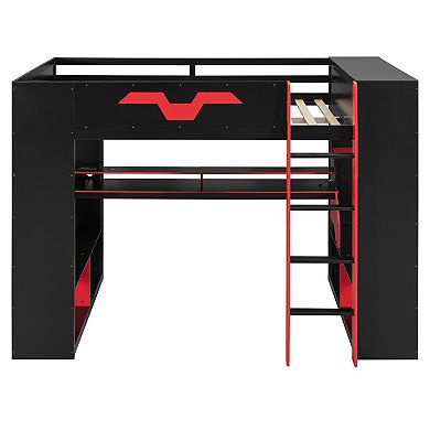 Trikiousd Full Size Wood Gaming Loft Bed with Power Outlet, USB/Type-C Ports & RGB Light