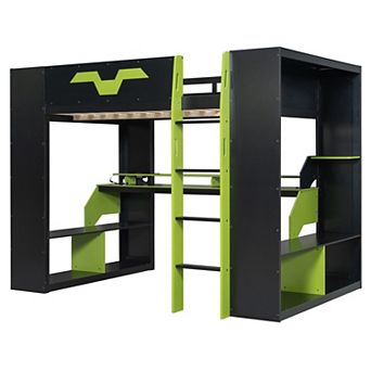 Trikiousd Full Size Wood Gaming Loft Bed with Power Outlet, USB/Type-C Ports & RGB Light