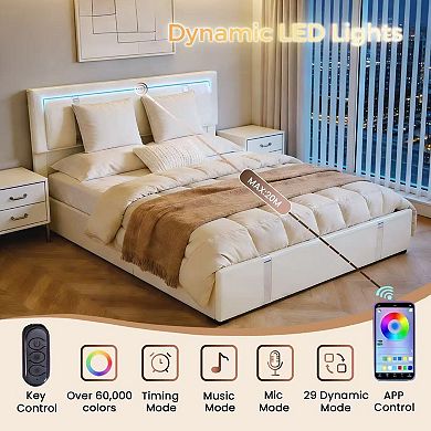 Trikiousd Lift Up Storage Bed Frame Upholstered Grounding Platform Bed w/ USB-C Charging Ports