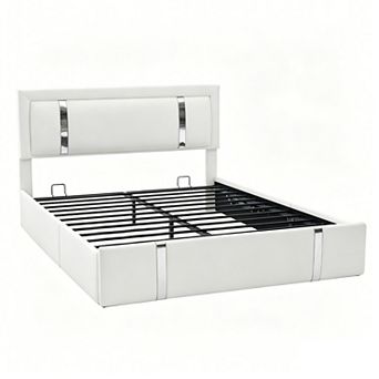 Trikiousd Lift Up Storage Bed Frame Upholstered Grounding Platform Bed w/ USB-C Charging Ports
