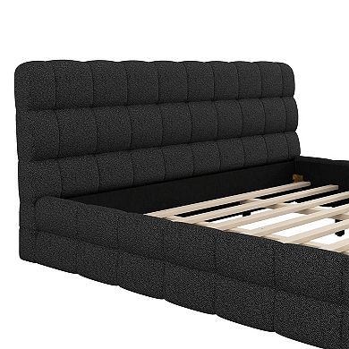Trikiousd King Size Grounding Bed Upholstered Platform Bed Modern Low Profile Bed Frame