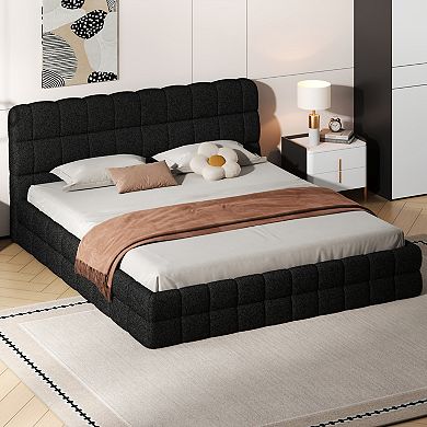 Trikiousd King Size Grounding Bed Upholstered Platform Bed Modern Low Profile Bed Frame