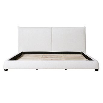 Trikiousd King Size Upholstered Platform Bed Wood Bed Frame w/ Linen Fabric Pillow-Back Headboard