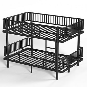 Trikiousd Metal Bunk Bed Low Bunk Bed Frame with Ladders, Can Transformed into 2 Platform Bed