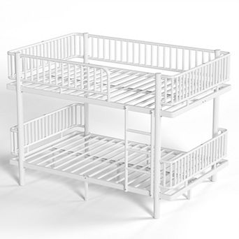 Trikiousd Metal Bunk Bed Low Bunk Bed Frame with Ladders, Can Transformed into 2 Platform Bed