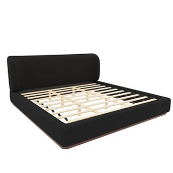Trikiousd Low-Profile Upholstered Platform Bed Wingback Grounding Bed Curved Headboard Design