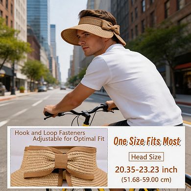 Kaelin Home Womens Straw Visor Sun Hat Foldable Wide Brim Ponytail Beach