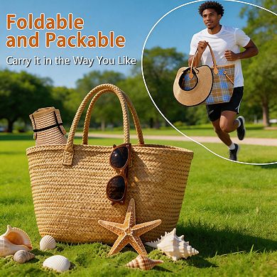 Kaelin Home Womens Straw Visor Sun Hat Foldable Wide Brim Ponytail Beach