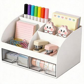 6-Compartment 2-Drawer Desk Organizer