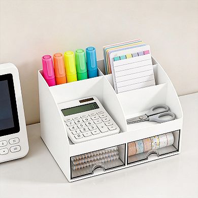 6-Compartment 2-Drawer Desk Organizer
