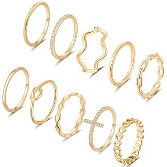 10 pc Gold Plated Stacking Rings