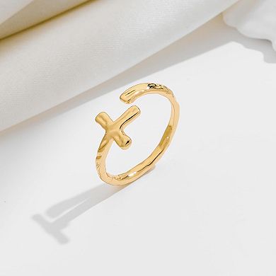 Adjustable Hammered Texture Cross Ring