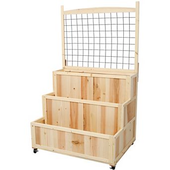 Trikiousd 3 tier Planter Box Outdoor Wood Raised Garden Bed with Trellis and Wheels
