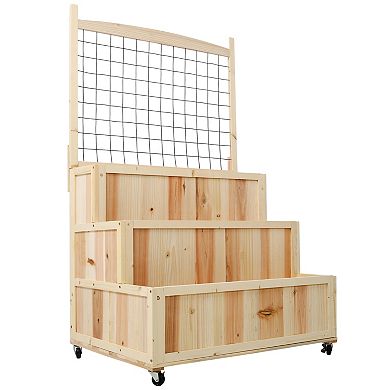 Trikiousd 3 Tier Planter Box Outdoor Wood Raised Garden Bed with Trellis and Wheels