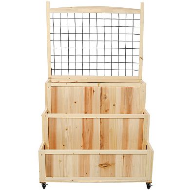 Trikiousd 3 Tier Planter Box Outdoor Wood Raised Garden Bed with Trellis and Wheels