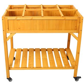 Trikiousd Mobile Raised Garden Bed 8 Pocket Herb Planter Box Wood Tall Planter with Bottom Shelf