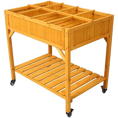 Trikiousd Mobile Raised Garden Bed 8 Pocket Herb Planter Box Wood Tall Planter with Bottom Shelf