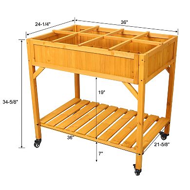 Trikiousd Mobile Raised Garden Bed 8 Pocket Herb Planter Box Wood Tall Planter with Bottom Shelf