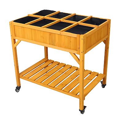 Trikiousd Mobile Raised Garden Bed 8 Pocket Herb Planter Box Wood Tall Planter with Bottom Shelf