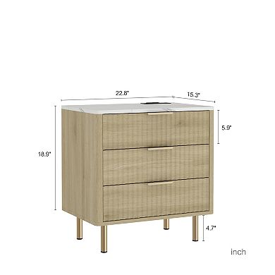 Trikiousd Mid-Century Modern Nightstand 3 Drawers Side Table with Charging Station & USB Night Light