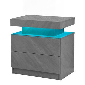 Trikiousd LED Bedside Table Bedroom Nightstand 2 Drawers Sofa Side Table