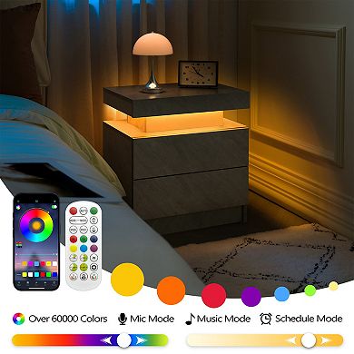 Trikiousd LED Bedside Table Bedroom Nightstand 2 Drawers Sofa Side Table