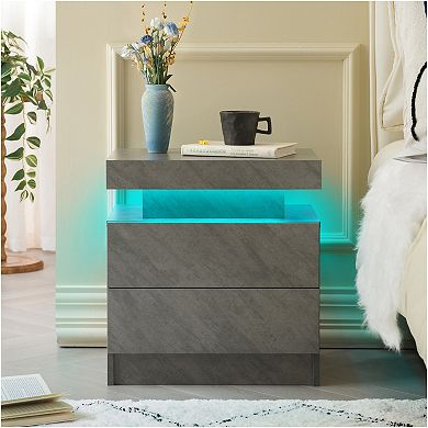 Trikiousd LED Bedside Table Bedroom Nightstand 2 Drawers Sofa Side Table