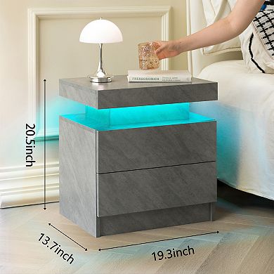 Trikiousd LED Bedside Table Bedroom Nightstand 2 Drawers Sofa Side Table