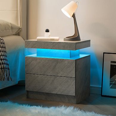 Trikiousd LED Bedside Table Bedroom Nightstand 2 Drawers Sofa Side Table