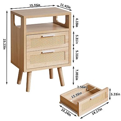 Trikiousd 2-Piece Nightstand Set for Bedroom, Boho Storage Bedside Table Set of 2 with Drawers