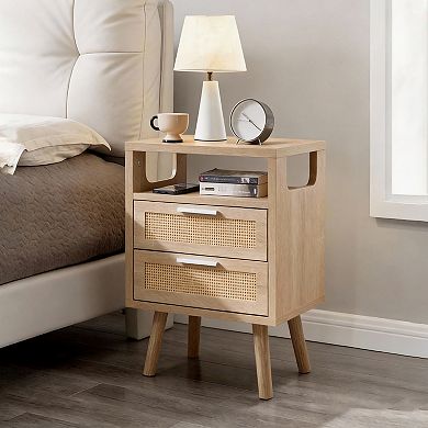 Trikiousd 2-Piece Nightstand Set for Bedroom, Boho Storage Bedside Table Set of 2 with Drawers
