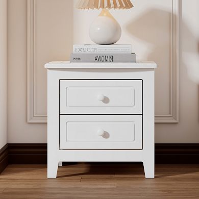 Trikiousd Bedroom Small Nightstand Retro Wooden Bedside Table with 2 Drawers