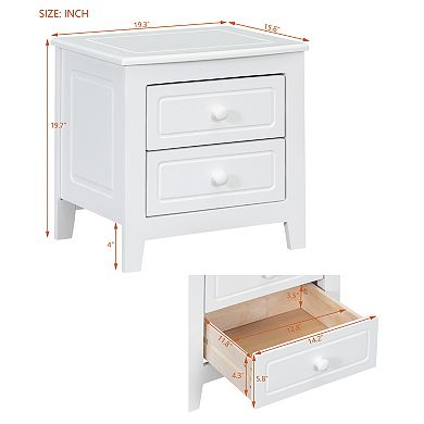 Trikiousd Bedroom Small Nightstand Retro Wooden Bedside Table with 2 Drawers