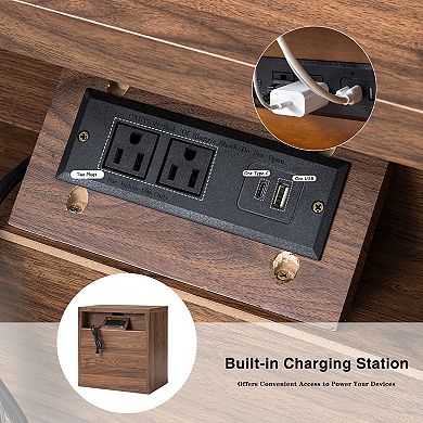 Trikiousd Fluted Nightstand with Charging Station, Mid-Century Modern Floor Standing Bedside Table