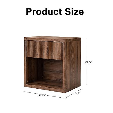 Trikiousd Fluted Nightstand with Charging Station, Mid-Century Modern Floor Standing Bedside Table